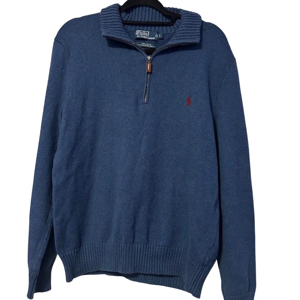Polo Ralph Lauren‎ Mens Blue 100% Cotton 1/4 Zip Pullover Sweater Size Large